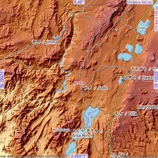 Topographic map of Āreka