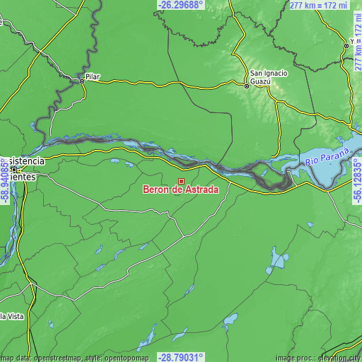 Topographic map of Berón de Astrada