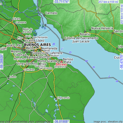 Topographic map of Berisso