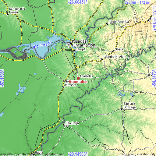 Topographic map of Apóstoles