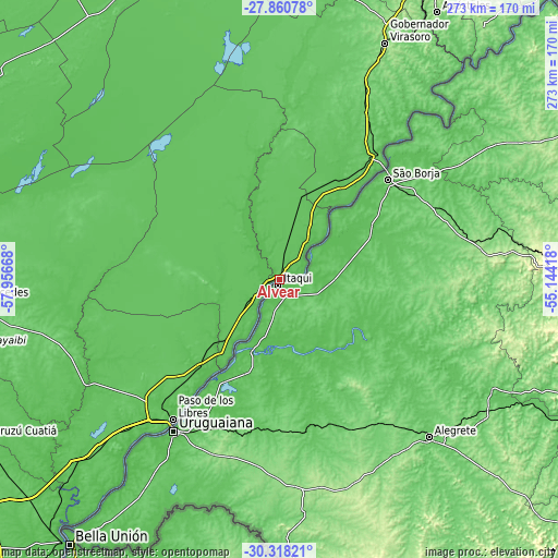 Topographic map of Alvear