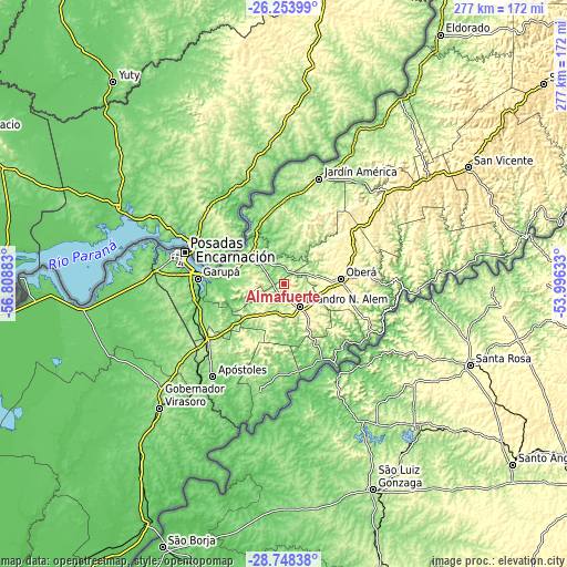 Topographic map of Almafuerte