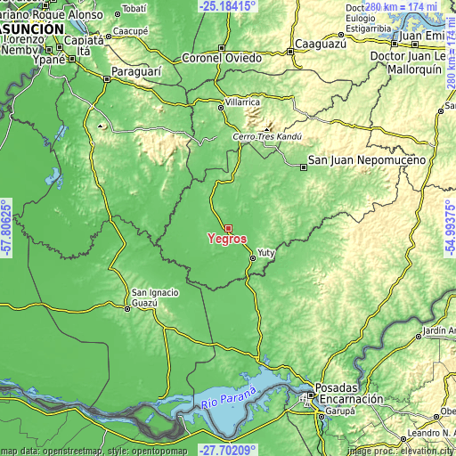 Topographic map of Yegros