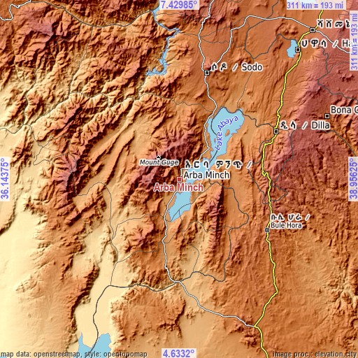 Topographic map of Arba Minch