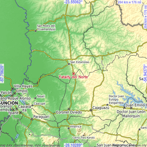 Topographic map of Yataity del Norte