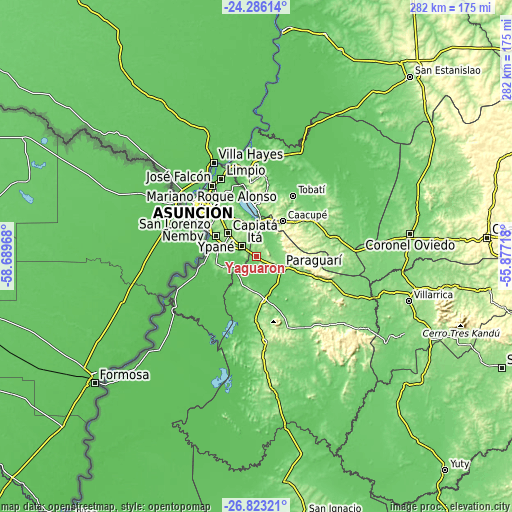 Topographic map of Yaguarón