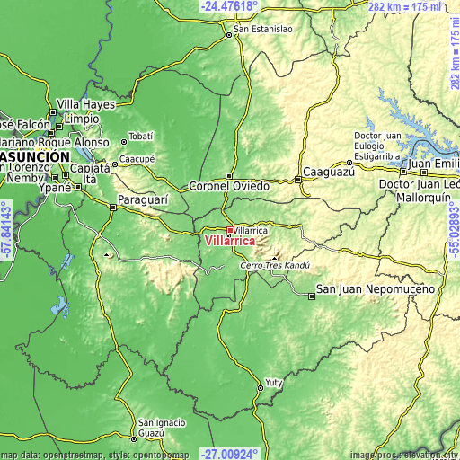 Topographic map of Villarrica