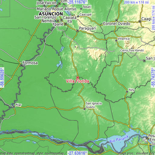 Topographic map of Villa Florida