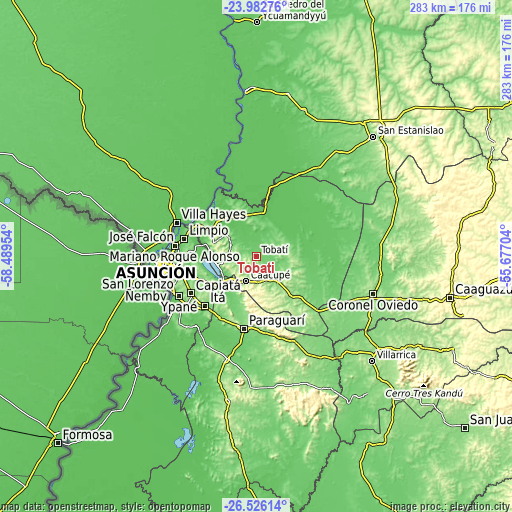 Topographic map of Tobatí