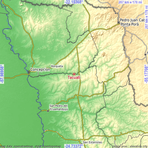 Topographic map of Tacuatí