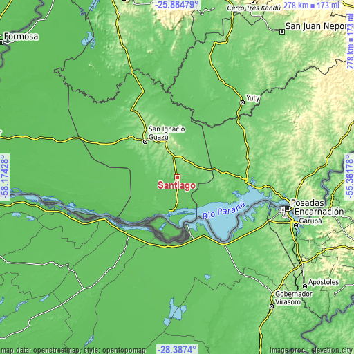 Topographic map of Santiago