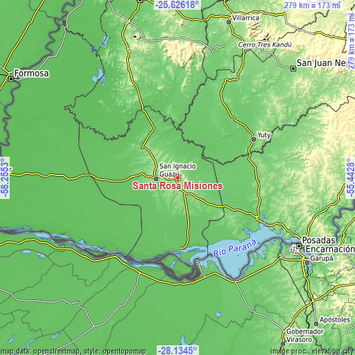 Topographic map of Santa Rosa Misiones