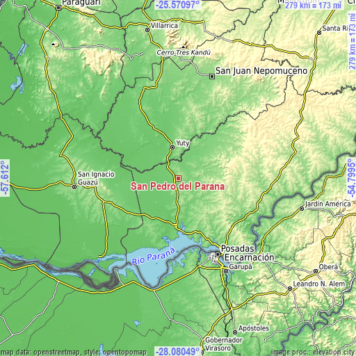 Topographic map of San Pedro del Paraná