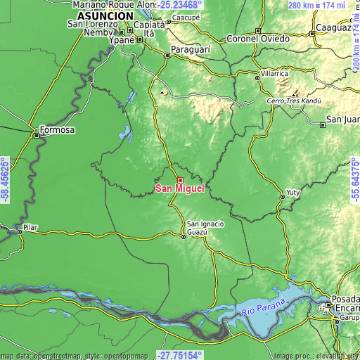 Topographic map of San Miguel