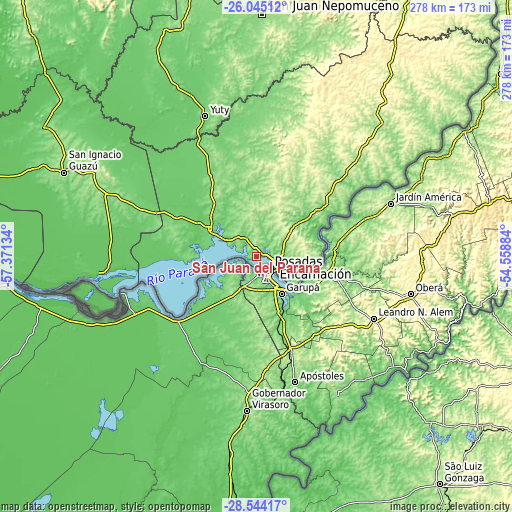 Topographic map of San Juan del Paraná