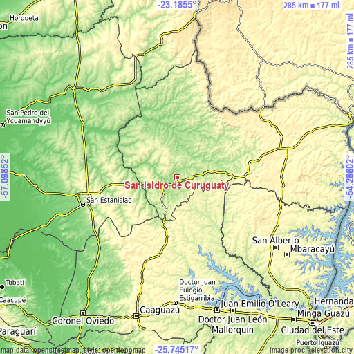 Topographic map of San Isidro de Curuguaty