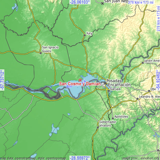 Topographic map of San Cosme y Damián