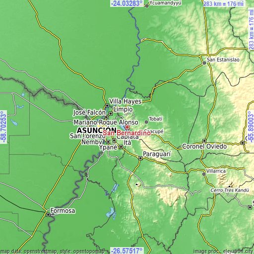 Topographic map of San Bernardino