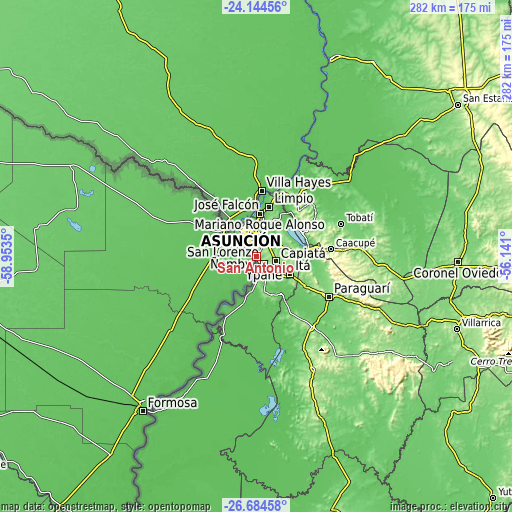 Topographic map of San Antonio