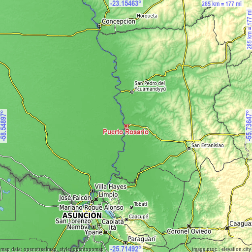 Topographic map of Puerto Rosario