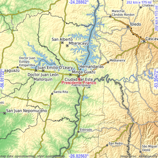 Topographic map of Presidente Franco