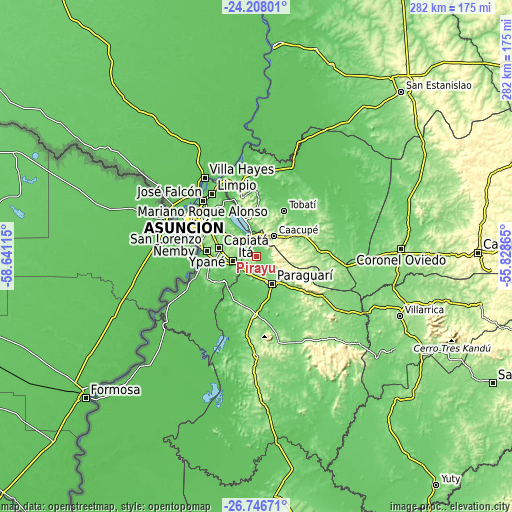 Topographic map of Pirayú