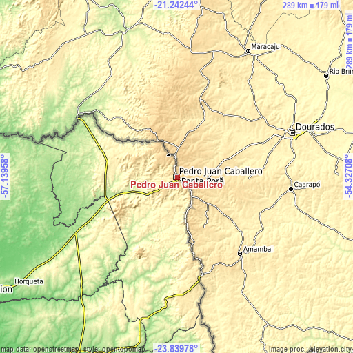 Topographic map of Pedro Juan Caballero