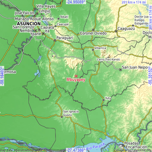 Topographic map of Mbuyapey