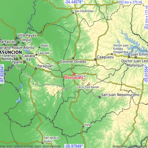 Topographic map of Mbocayaty