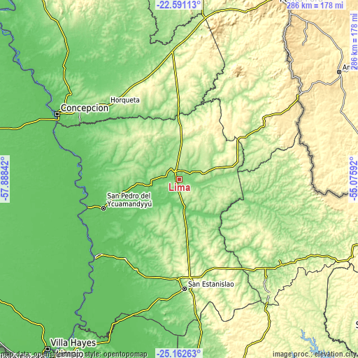 Topographic map of Lima