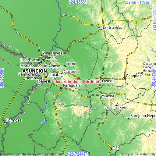 Topographic map of Itacurubí de la Cordillera