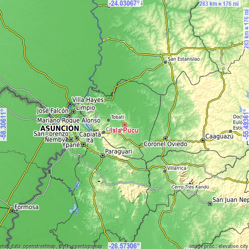 Topographic map of Isla Pucú