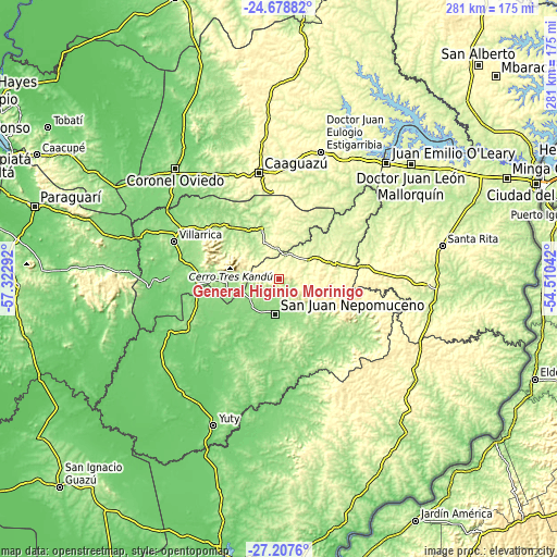 Topographic map of General Higinio Morínigo