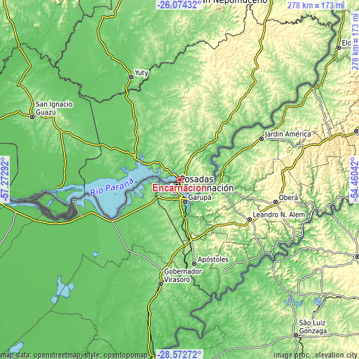 Topographic map of Encarnación