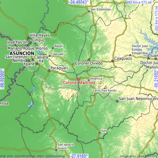 Topographic map of Coronel Martínez