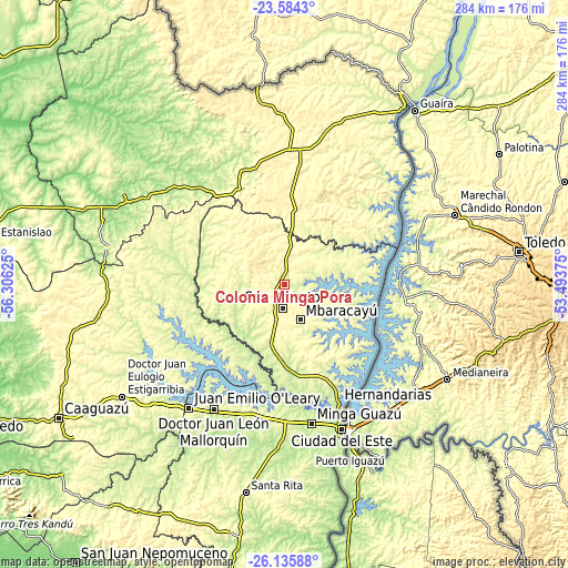 Topographic map of Colonia Minga Porá