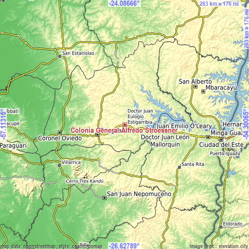 Topographic map of Colonia General Alfredo Stroessner