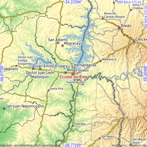 Topographic map of Ciudad del Este