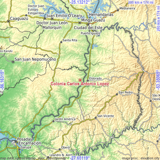 Topographic map of Colonia Carlos Antonio López