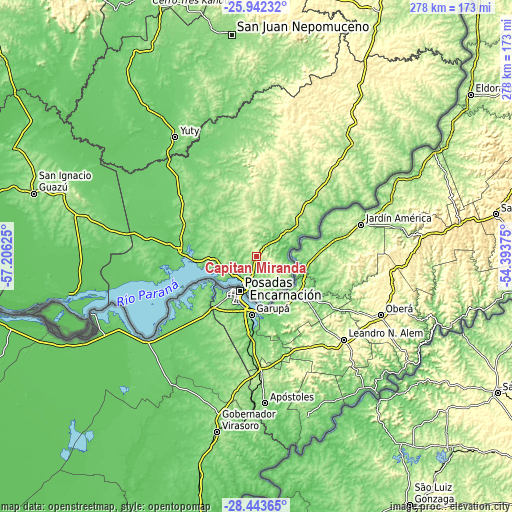 Topographic map of Capitán Miranda