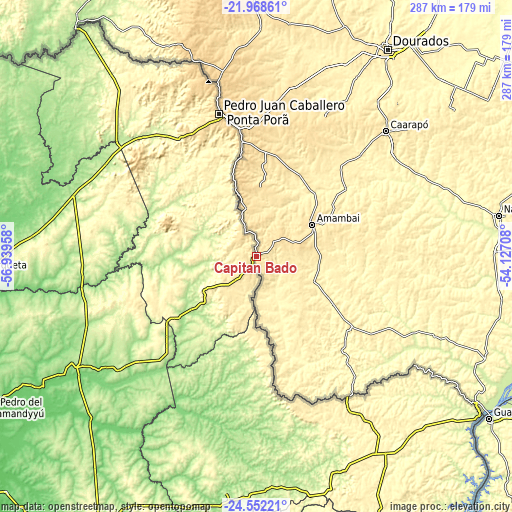 Topographic map of Capitán Bado