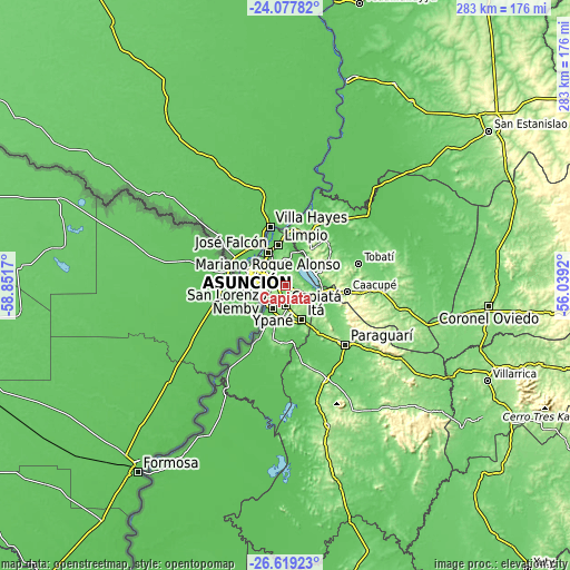 Topographic map of Capiatá