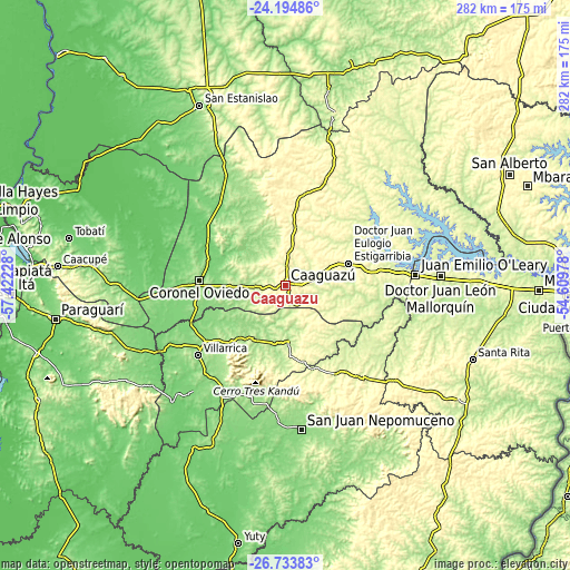 Topographic map of Caaguazú