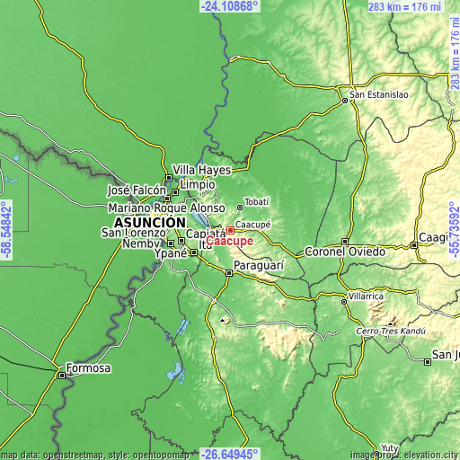 Topographic map of Caacupé