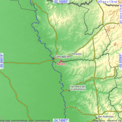 Topographic map of Belén