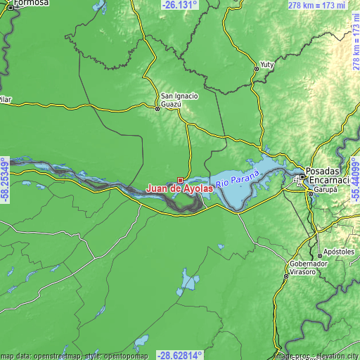 Topographic map of Juan de Ayolas