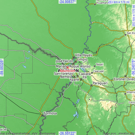 Topographic map of Asunción