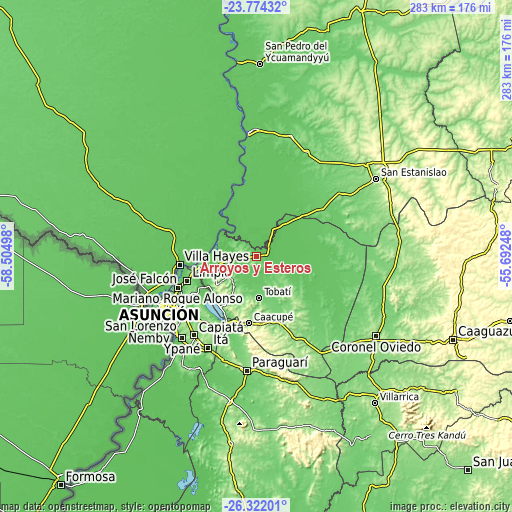 Topographic map of Arroyos y Esteros