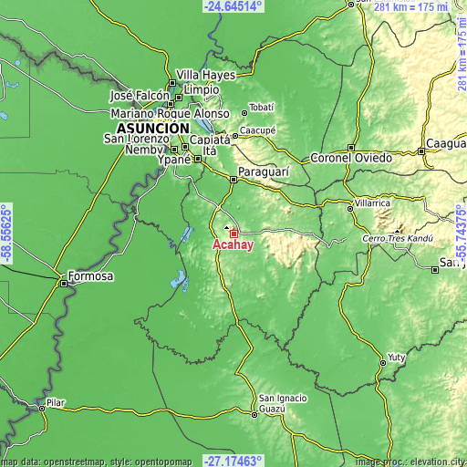 Topographic map of Acahay