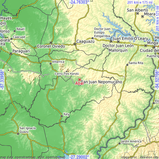 Topographic map of Abaí